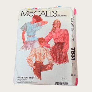 Vintage McCalls Sewing Pattern 7831 Misses Blouse Size 12 Bust 34 Uncut